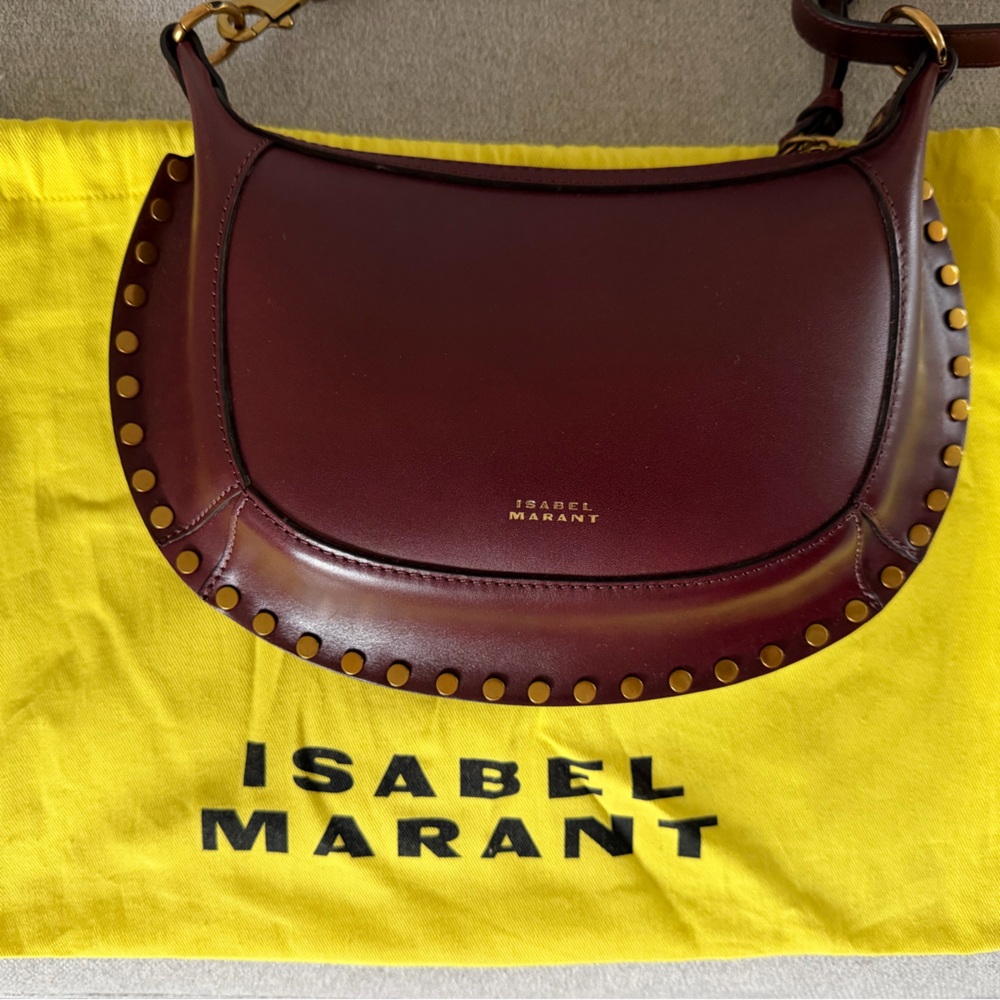 Isabel Marant burgundy leather studded saddle bag, New